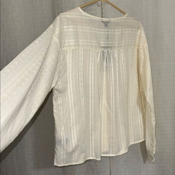 FRYE Marshmallow Ivory Cotton Crochet Lace 3/4 Sleeve Button Front Boho Blouse - Picture 12 of 14